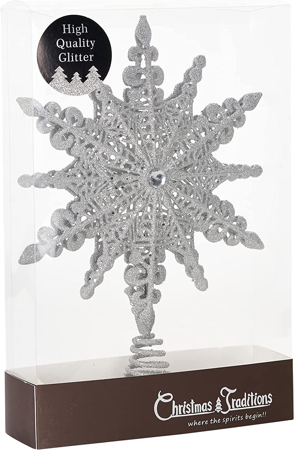 8 Inch Silver Glittered Filigree Christmas Star Tree Topper Star/Home Décor Ornaments (Silver)