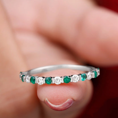 Real Emerald Half Eternity Ring with Moissanite for Women (0.75 CT, AAA Quality), 925 Sterling Silver, US 8.00