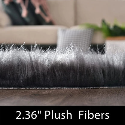 Soft Black Faux Sheepskin Fur Rug 2X4 Feet Fluffy Rug Shag Nursery Rug Small Cute Rug Area Rug Carpet for Living Room Bedroom, Cushion, Home Décor